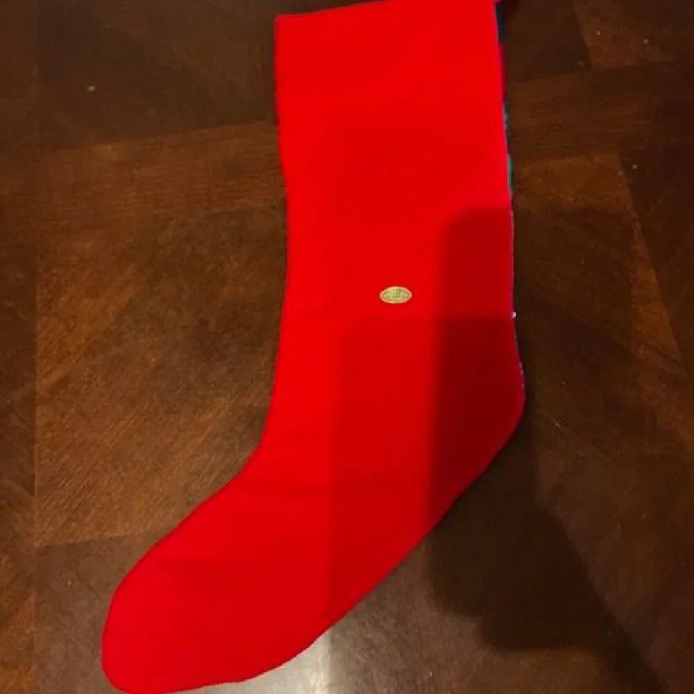 vintage Handmade Needlepoint Santa Christmas‎ Stocking Red & Green Noel name